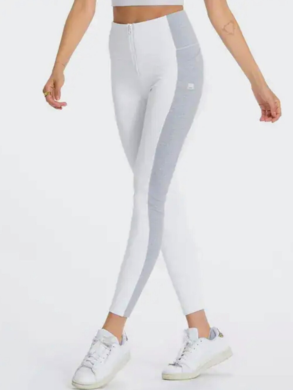 Vuori Granite Zip Leggings Colorblock High Waisted Pockets Gray White Size XS/S